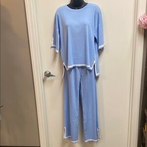 Blue and White Relaxed Fit Pantsuit
